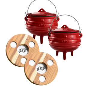 Brands - LK's Red #1/4 Size Potjies (Set of 2) and 2 x #1/4 Size Potjie Coasters COMBO